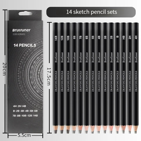 14Pcs Professional Sketch Pencil Set HB 2H 4H B 2B 3B 4B 5B 6B 7B 8B 10B 12B 14B Graphite Art Hand-Painted Pen School Stationery