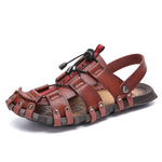 Plus Size Men Leather Sandals 2023  Luxury Genuine Leather Men Shoes Summer Men&#39;s Beach Sandals Soft Roman Sandals Slippers