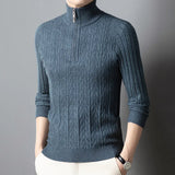 High-quality Semi-high-neck Men's Business Casual Sweater 2024 New Warm, Stretchy Striped Men's Pullover M-4XL