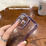 Glitter Diamond Camera Protector Case for iPhone 14 Pro Max 11 12 13 Pro Xs Max 14 7 8 Plus X Xr Luxury Girl&#39;s Silicone Cover