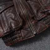 Men corium  Air force flight Jacket High Quality Vintage Distressed Top Layer Cowhide Flight Jacket Red Brown Short Moto Jacket