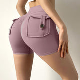 Cargo Shorts Women Gym Shorts Scrunch Butt Booty Tight Shorts Yoga Workout Clothes For Women Fitness Shorts With Button Pocket