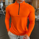 High Quality Men Quick Dry Running T-Shirts Fitness Training Exercise Clothes Gym Sport Shirt Tops Muscle Tees Long Sleeve Zip