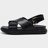 JOZHAMTA Size 35-44 Women Flats Sandals Buckle Strap Leather Platform Shoes For Women Designer Low Heels Sandalias Summer