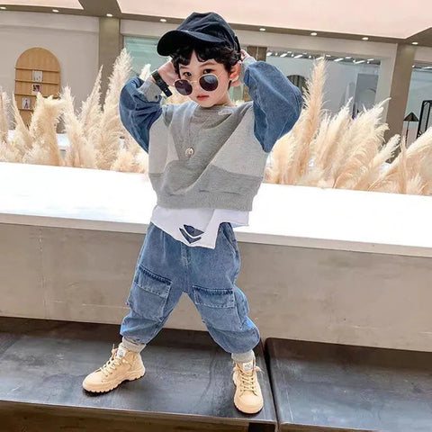 2-8 Yrs Baby Boys Fashion Clothing Sets Spring Autumn 2023 Children's Denim Korean Style Suit for Kids Two-piece Top+pant  Set