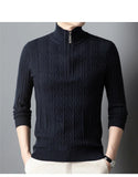 High-quality Semi-high-neck Men's Business Casual Sweater 2024 New Warm, Stretchy Striped Men's Pullover M-4XL