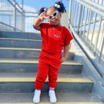 2023 Summer Baby Girl Clothes Sets Short Sleeve T-shirt+Pants Pink Red Kids Casual Clothing For Girl Children&#39;s Sport Suits 1-8Y