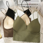 Ladies Camisole Slim Fit Sexy Stretch Push Up Bra with Chest Pads Knitted Crop Top Short Tube Top V-Neck Tops Bralette Hot Sale