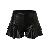 Women Sexy PU Leather Shorts Girls Nightclub Short Dance Skirt Shorts Pantskirt Ruffles Short Pants Streetwear Women шорты