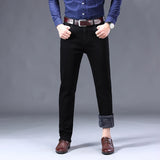 2024 Winter Jeans Men Black Blue Stretch Thick Velvet Pants Warm Denim Casual Fleece Trousers Male Plus Size