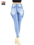 catonATOZ 2237 Women Spring 2023 Fashion Cargo Pants Summer Female Zipper Pocket Stretch Slim Jeans Skinny Denim Tousers