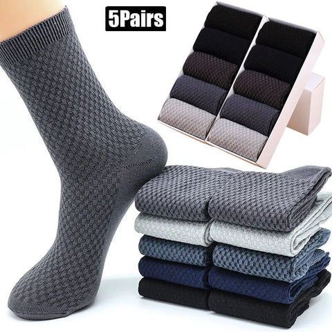 5 Pairs/Lot Men's Bamboo Fiber Socks Compression Comfortable Breathable Casual Business Men's Crew Socks Gift Plus Size 38-45