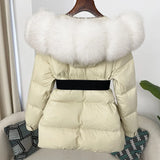 OFTBUY 2024 Winter Jacket Women Real Natural Fox Fur Collar Hooded Thick Warm 90% White Duck Down Coat Female Streetwear Casual