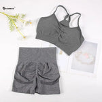 CHRLEISURE Seamless Sports Set Women's  2PCS Yoga Suit Fitness Bra with Cycling Shorts Gym Elastic Workout Outfit Activewear