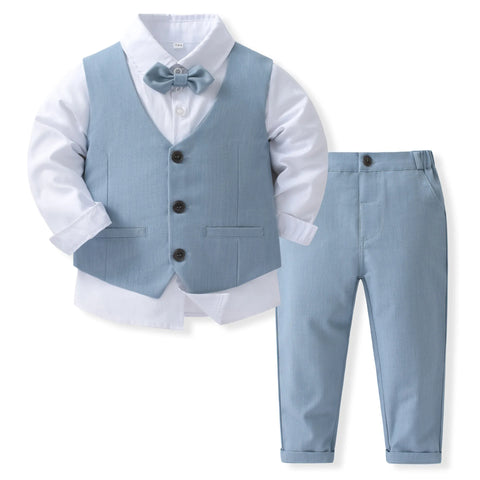 Gentleman Outfits Birthday Costume for Boy Children Spring Autumn Boutique Clothing Set Solid Vest Suit Kids Cotton Formal Wears
