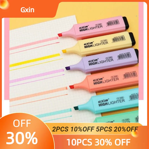 6 PCS Highlighter Markers 6 Fluorescent Macaroon Colors,High Quality Rectangular Marker Student Stationery Office School Art Use
