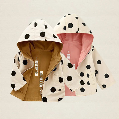 Children Jackets Girls Double Sided Outerwear Toddler Sport Coats Kids Hooded Clothing Spring Autumn Boys Polka Dot Trench Coat