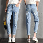 2022 New Women Fashion Mid Waist Boyfriend Big Ripped Hole Jeans Casual High Street Denim Pants Sexy Vintage Pencil Calca Jeans