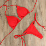 2 Pcs/Set Bikini Set Solid Color Halter Neck Strap Thong Women Swimsuit Set Beachwear Women Swimsuit Sexy Bathing Suit Bikinis