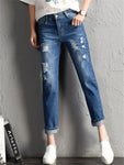 2022 New Women Fashion Mid Waist Boyfriend Big Ripped Hole Jeans Casual High Street Denim Pants Sexy Vintage Pencil Calca Jeans