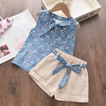 Melario Toddler Kids Baby Girl Floral Blue Blouse T-shirt Pants Summer 2PCS Suit Infant Girl Clothes 2-6 Years New Girls Outfits