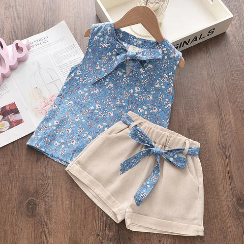 Melario Toddler Kids Baby Girl Floral Blue Blouse T-shirt Pants Summer 2PCS Suit Infant Girl Clothes 2-6 Years New Girls Outfits
