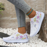 Women's Soft Printed Flats 2024 Breathable Knitting Platform Sneakers Women Chinese Style Flowers Casual Shoes Plus Size 43