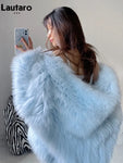 Lautaro Winter Shaggy Hairy Thick Warm Soft Colored Faux Fur Jacket Women with Hood Bat Sleeved Loose Casual Designer Clothes