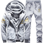 New Winter Thick Men Sports Suit Tracksuit Hooded Sportswear Zipper Cardigan Hooded Woolen trousers Pants Casual Men Set