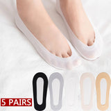 5 Pairs/Lot Socks Women's Ankle Short  No-Show Set Foot Cotton Female Invisible White Low Cut Summer Non-Slip Boat Sock