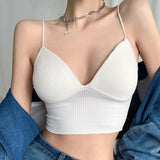 Seamless Crop Top Women Underwear Wire-Free V-Shaped Camisole Thin Straps Striped Solid Bralette Lingerie One-Piece Tube Tops