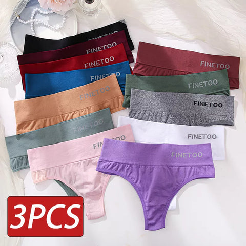 3PCS/Set Women's Panties Sexy Underwear FINETOO Large Size Thong Women Seamless Panties High Waist Girls Thongs M-2XL