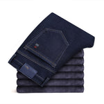 2022 Winter New Men&#39;s Fleece Warm Jeans Classic Style Business Casual Thicken Regular Fit Denim Pants Black Blue Brand Trousers