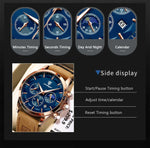 POEDAGAR Luxury Man Wristwatch Sports Leather Men Quartz Watch Waterproof Luminous Calendar Chronograph Men's Watches Male Clock