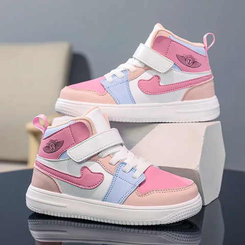 Fashion Kids High Top Sneakers for Girls Ankle Protect Basketball Shoes Children Casual Sports Shoes Pink Color Running Shoes