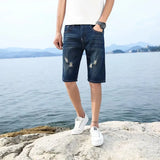 28-40 New Summer Men's Personalized Washable Perforated Denim Pants Large Casual Middle Pants