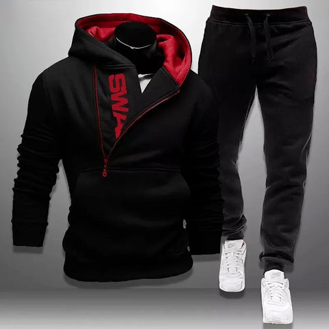 Mens Tracksuits Sweatshirt + Sweatpants Sportswear Zipper Hoodies Casual Male Clothing Large Size