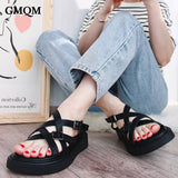 GMQM Fashion Women&#39;s Summer Sandals New 2023 Genuine Leather Slippers Shoes High-Quality Flats Classic Outdoor Walking Shoes