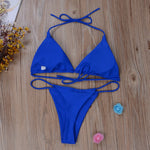 Sexy Women Thong Bikini Set Side Halter Tie Swimsuit Ladies Split Strap Adjustable Bandage Style Brazilian Swimwear Beachwear