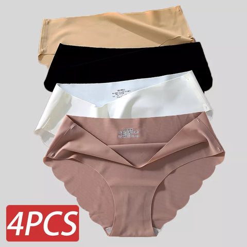 4PCS/Set Seamless Silk Briefs Sexy Panties For Women Mid Waist Comfortable Girl Silk Panty Female Underpants Woman Lingerie M-XL
