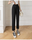 Casual Women Suit Pants 2023 Summer Fashion High Waist Black Harem Pants Female Korean Style Pocket Thin Nine Point Trousers