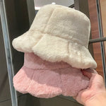 Soft Ruffle Sweet Bucket Hat Plush Lotus Leaf Winter Warm Fisherman Hat Women Girls Autumn Outdoor Panama Casual Caps Hats