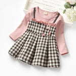 Autumn 2023 baby girls rivet plaid long-sleeved dresses Toddler fake two pcs lace princess dresses