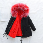 2023 -30 Degree Girl Winter Parkas Big Fur Collar Plus Velvet Faux Rabbit Fur Girl Jacket Coat 4-14 Years Kids Teenage Outerwear