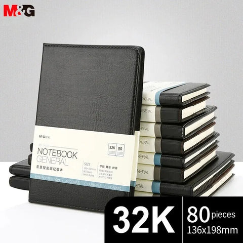 M&G Stationery 32K/80 Black Office Notebooks, Meeting Leather-bound Notebooks, Inclusive Diaries, Business Notepads