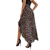 Summer Leopard Print Elegant Fashion Long Skirt Women Floral Sexy Aesthetic Split High Waist Sunscreen Wrap A-line Skirt Female