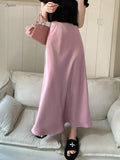 Jyate Luxury Satin Fish Tail Skirts For Women Summer Solid Color Smooth Traceless Waist Long Skirt Elegant Wrap Skirt