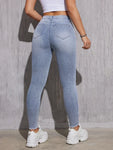 Women Ripped Jeans Cotton Skinny Stretch Lady High Waist Hole Denim Pants Fashion Solid Color Sexy Pencil Trousers