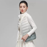 Women Fashion Gradient Ultra Light Down Vest 2022 Spring/Autumn New Female Stand Collar Slim Fit Sleeveless Puffer Jacket