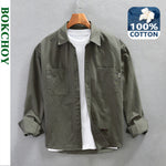 2023 Spring New Retro Cargo Shirts Men Casual 100% Cotton Big Pockets Men Tops Oversize AZ762